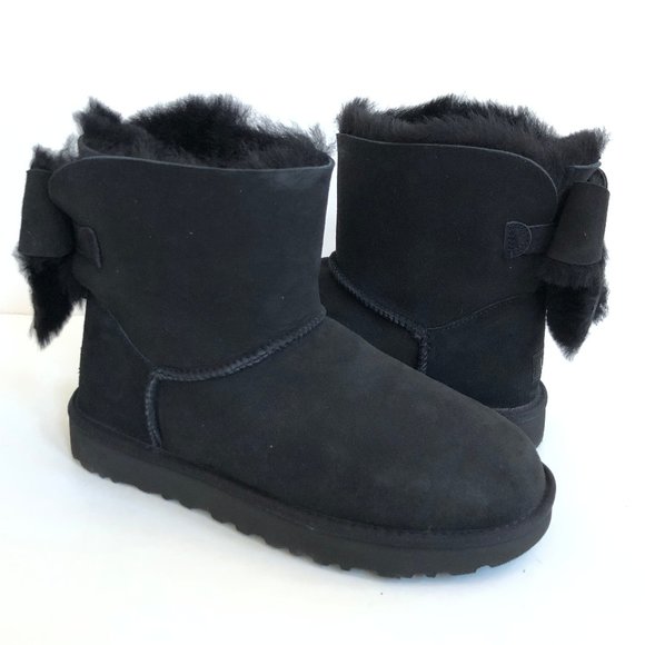 UGG CLASSIC MINI BAILEY HERITAGE BOW BLACK BOOTS - Picture 2 of 5
